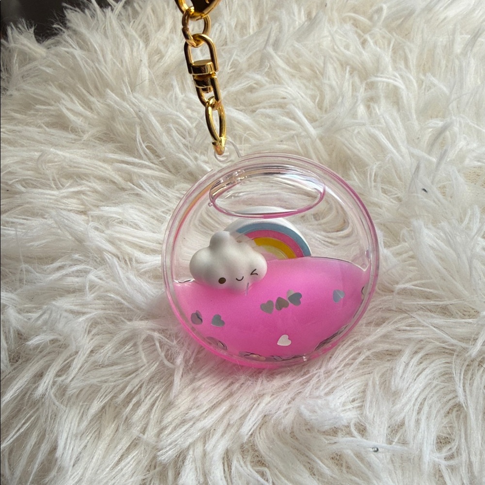 Tsunami Pink Rainbow Cloud Bag Charm/ Keychain with Gold Hardware